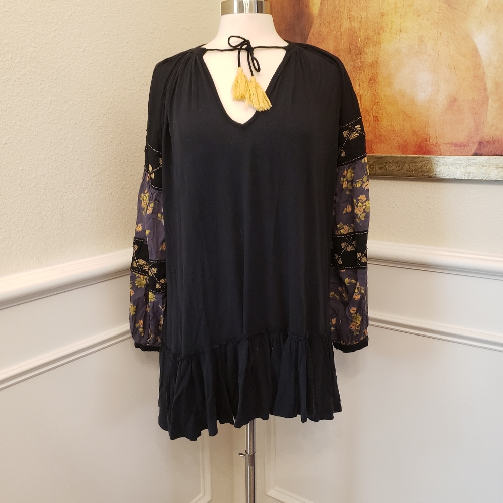Black LS Free People Blouse/Tunic